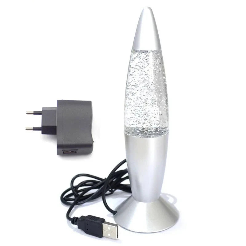 Mini Lava Rocket Bedside Lamp with LED Glitter