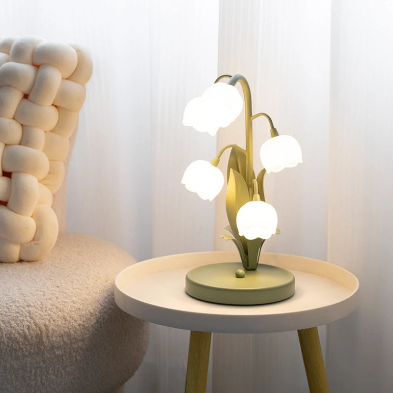 Vintage Green Floral Bedside Lamp