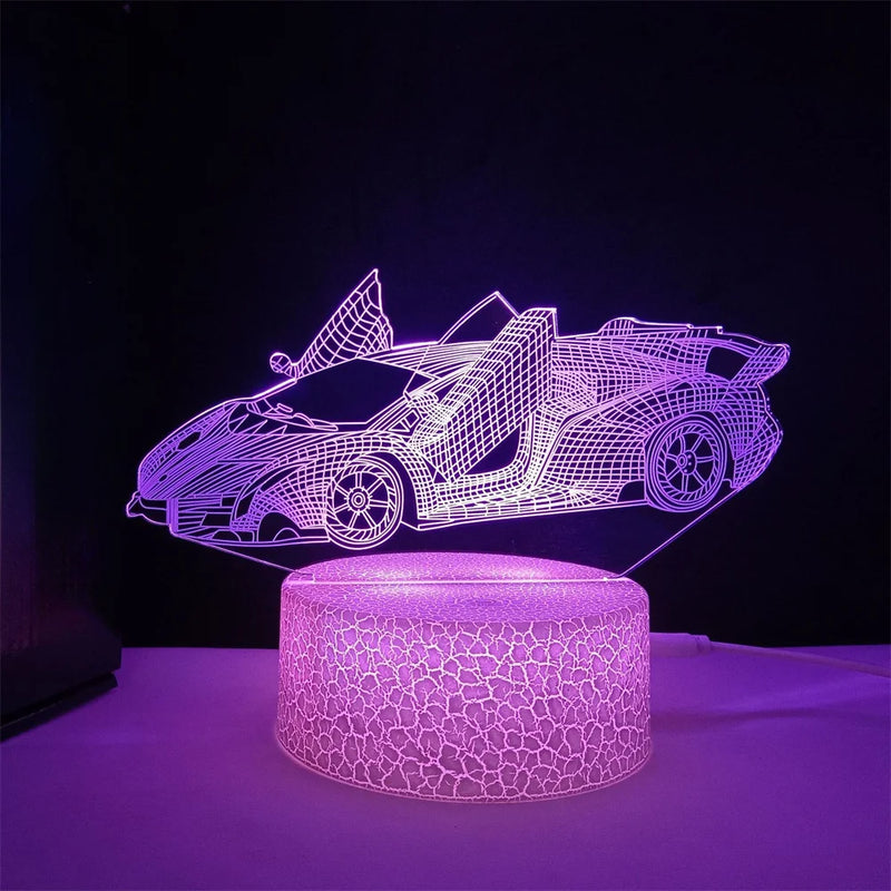 Race Car Night Light for Boys LED 3D Illusion Lamp 16 Colors Remote Bedroom Decoration Bedside Lamp Christmas Birthday Gift Kids - lampechevetdesign.com