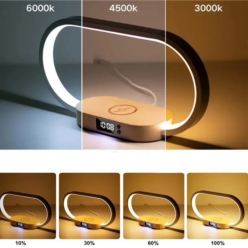 Lampe De Bureau Intelligente Huslog - LED Réglable, Chargeur Sans Fil 10W, écran LCD Heure/température, 3 Couleurs Lumière