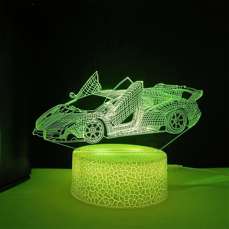 Race Car Night Light for Boys LED 3D Illusion Lamp 16 Colors Remote Bedroom Decoration Bedside Lamp Christmas Birthday Gift Kids - lampechevetdesign.com