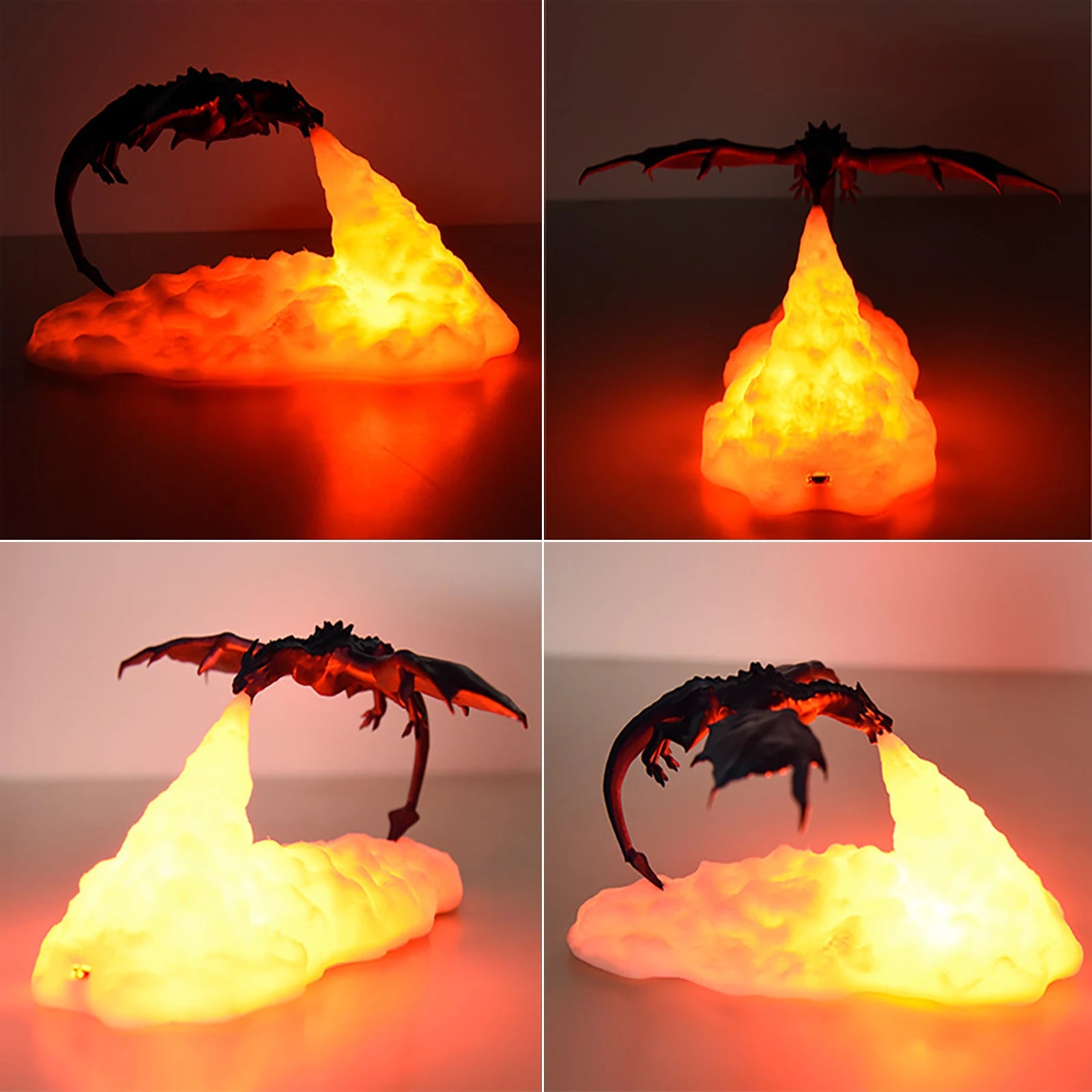 Lampe De Chevet Artisanale Dragon KROKMOU - Personnalisable Avec Prénom, Céramique Noire, Abat-jour Coton - 2