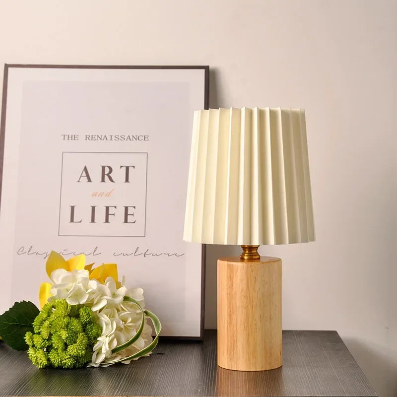 Nordic Pleated Wooden Bedside Lamp