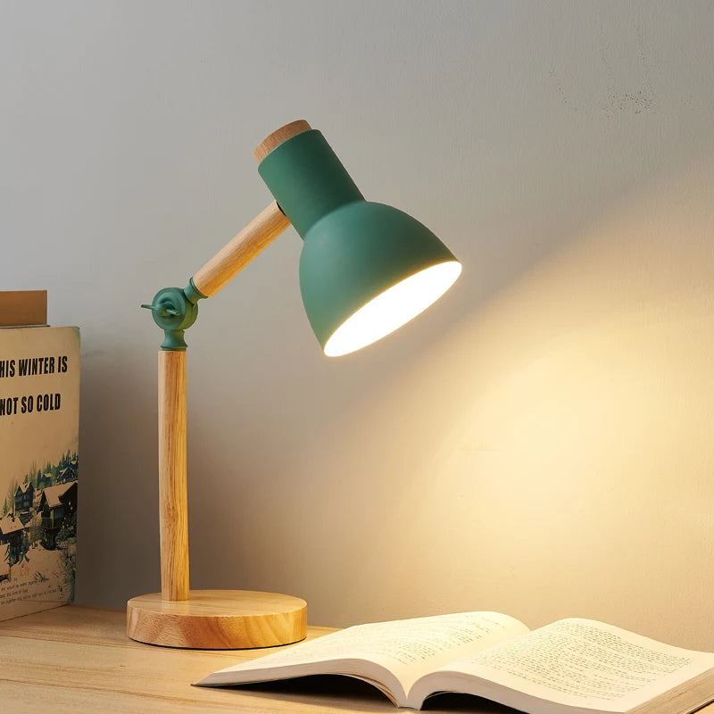 Nordic wooden bedside lamp with swivel head