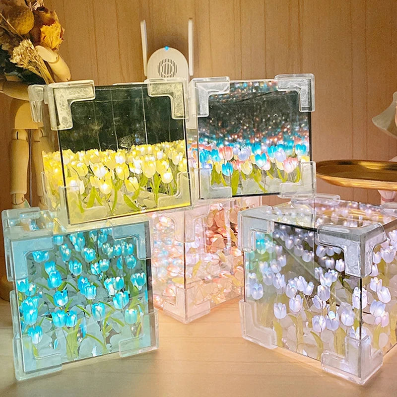 Lampe de Chevet Miroir LED 3D Tulipe Coloré