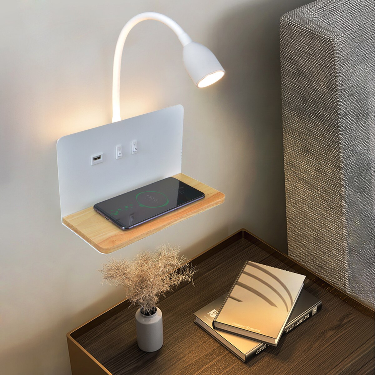 Lampe de chevet Tactile Murale Chargeur de Téléphone - lampechevetdesign.com