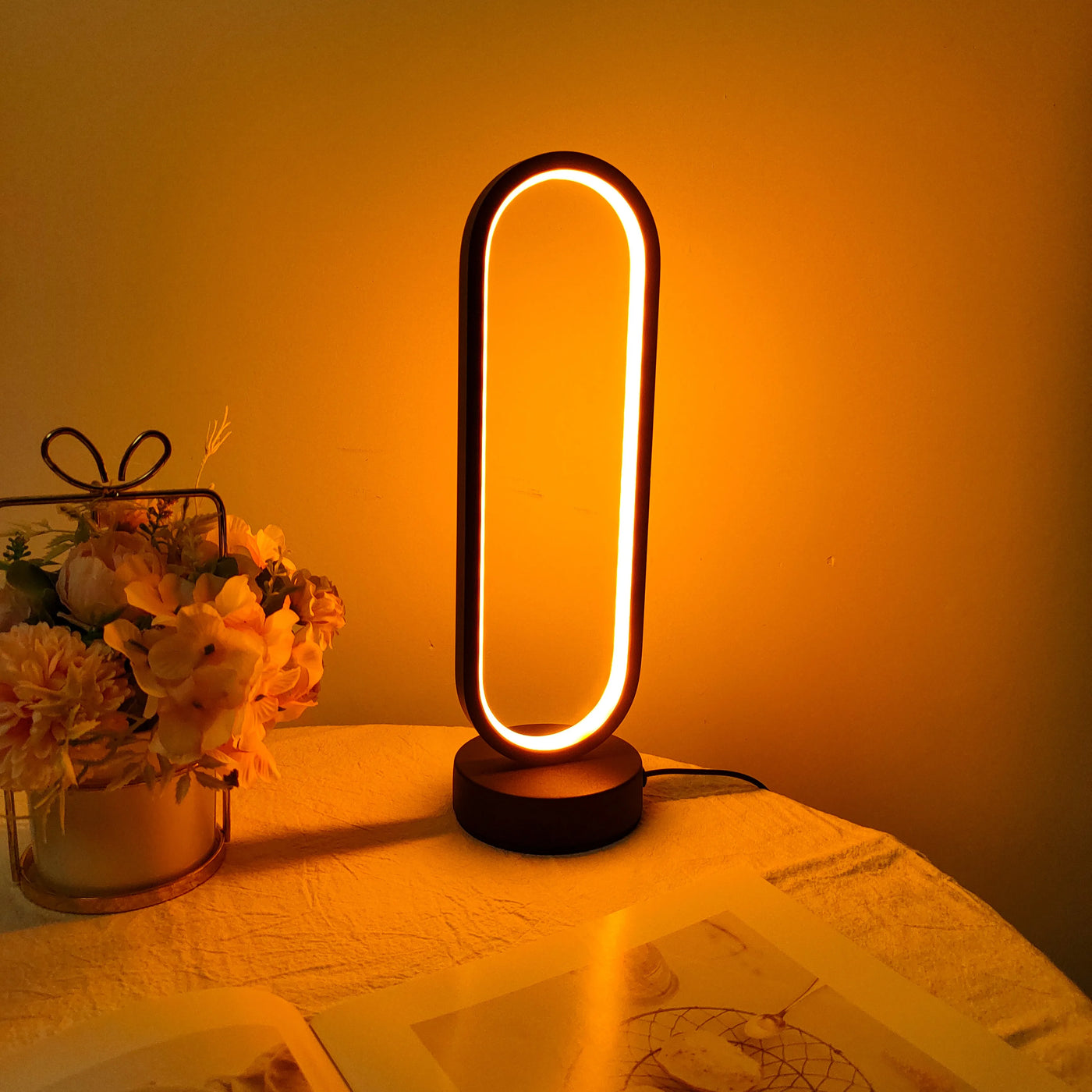 Modern Tri-Color Oval LED Bedside Lamp