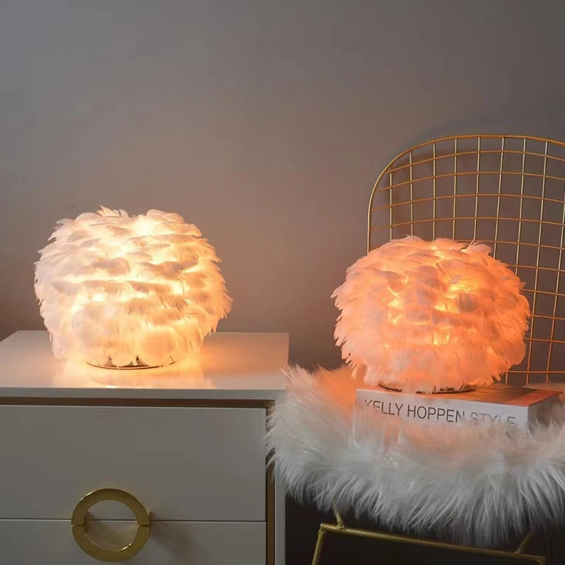 Modern Feather Bedside Lamp