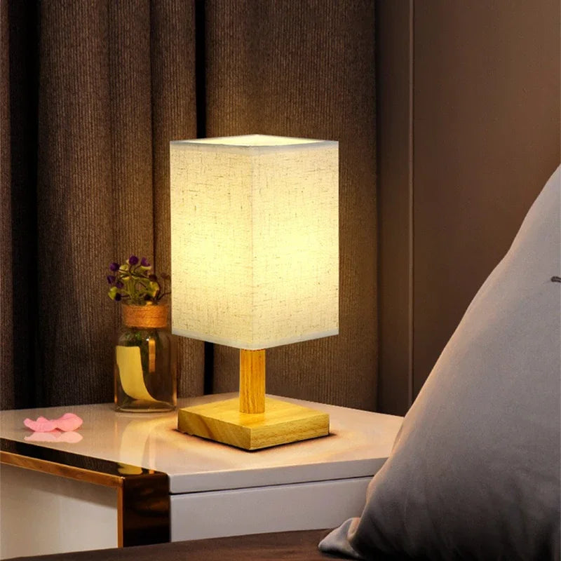 Bedside lamp with fabric shade