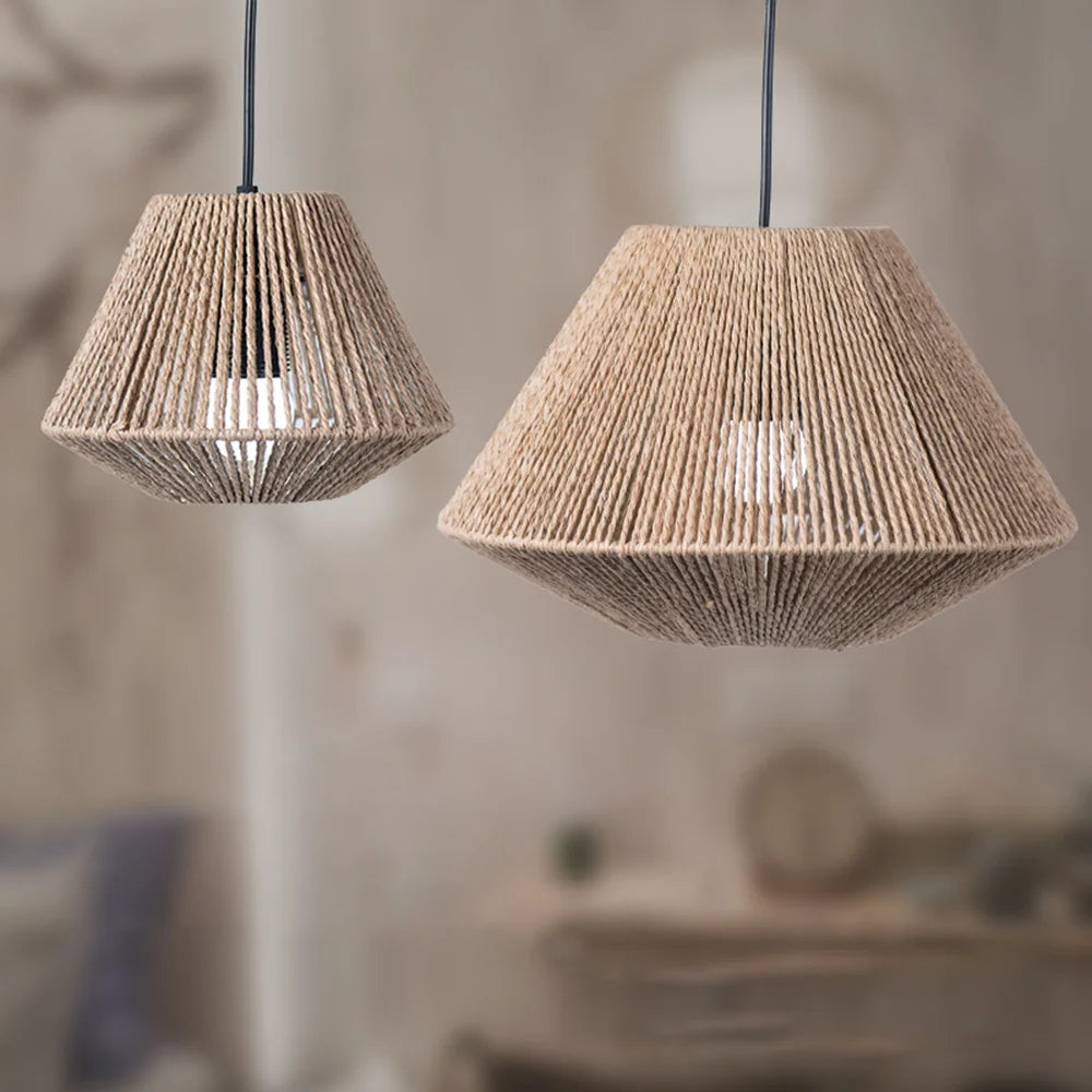 Modern Geometric Rattan Lampshade for Bedside Lamp