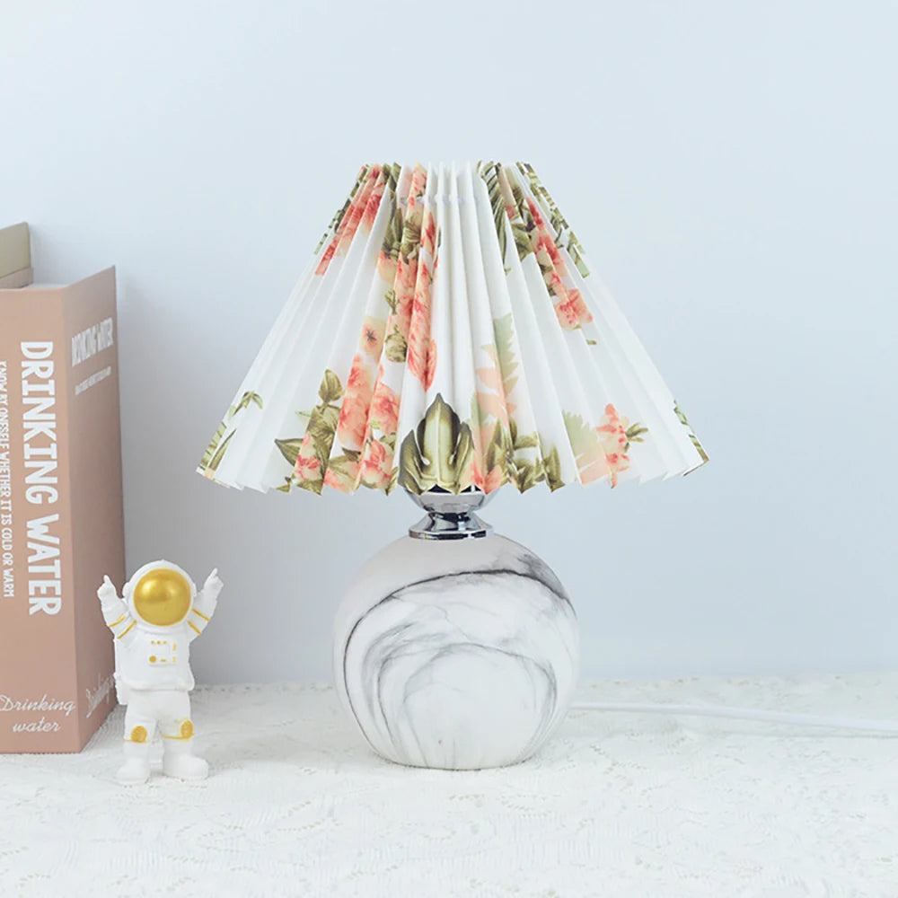 Vintage Pleated Ceramic Bedside Lamp