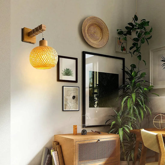 Retro Japanese Style Bamboo Wall Lamp Restaurant Rattan Lighting Bedside Bedroom Farmhouse Country Interior Background Wall Lamp - lampechevetdesign.com