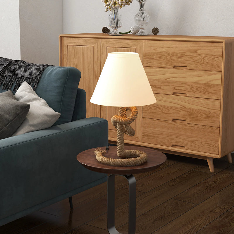 Lampe de Chevet Rustique Corde Abat-jour Tissu - lampechevetdesign.com