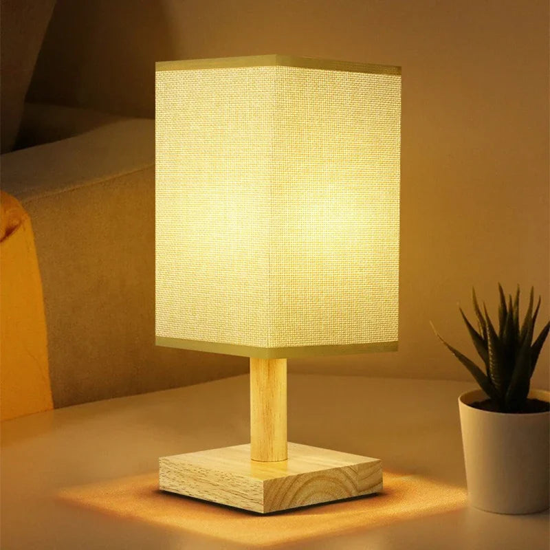 Bedside lamp with fabric shade