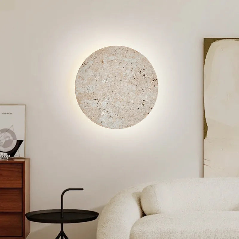 Round Natural Stone Wall Bedside Lamp