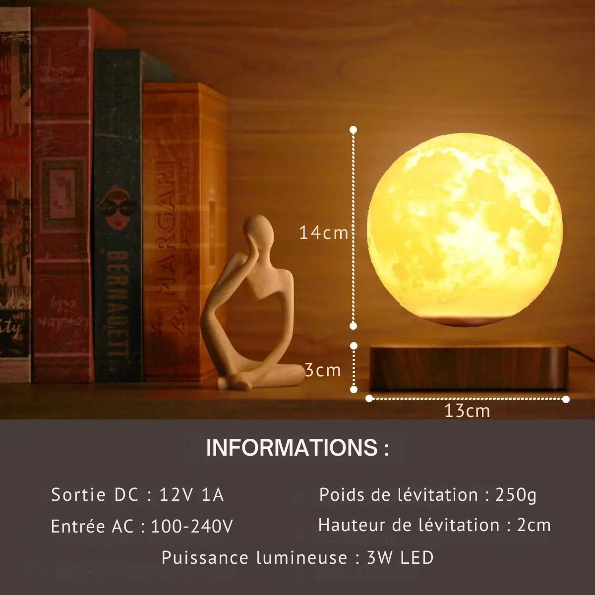 Lampe de Chevet Lune Flottante Magnétique - lampechevetdesign.com