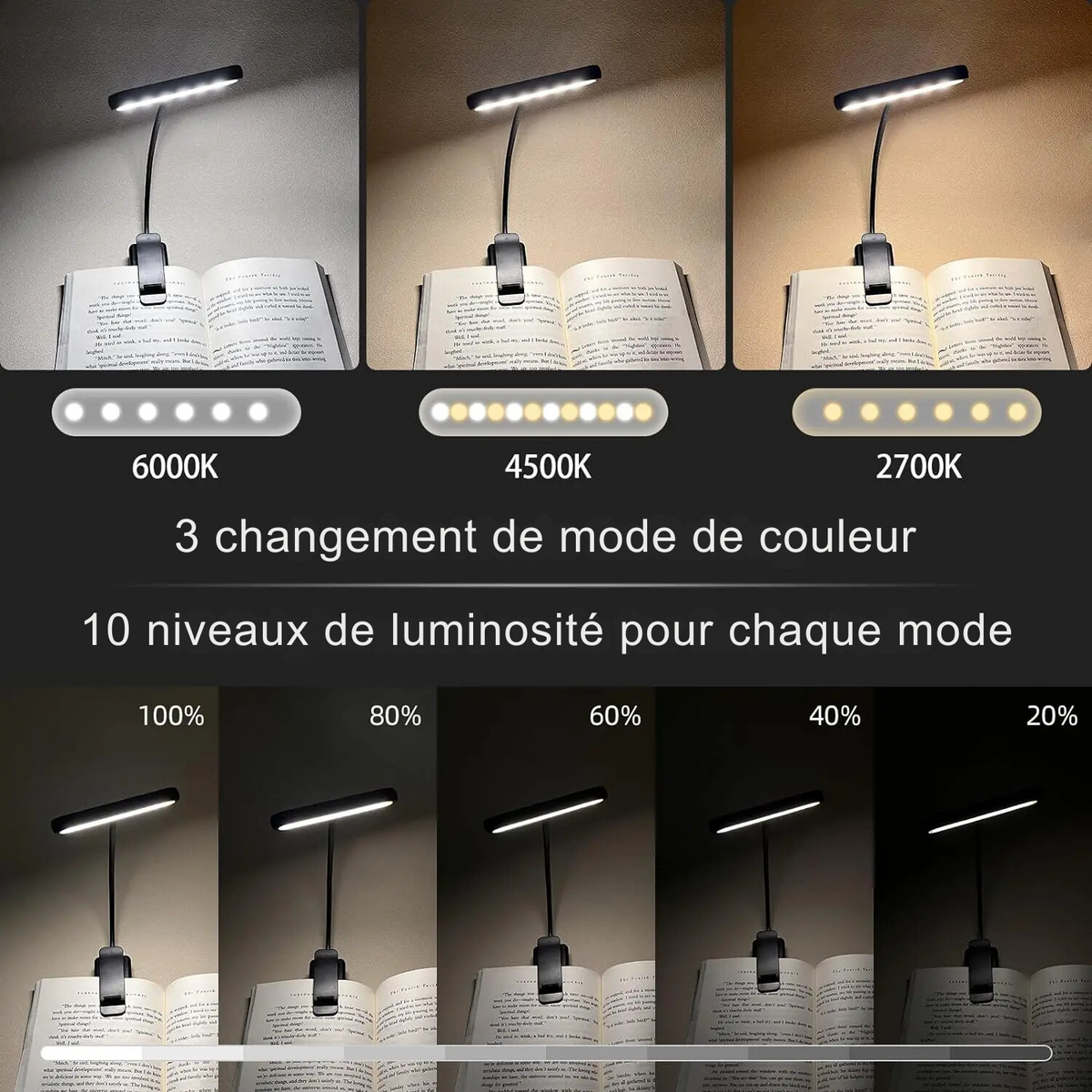 Lampe de Chevet de Lecture à Pince Rechargeable LED - lampechevetdesign.com