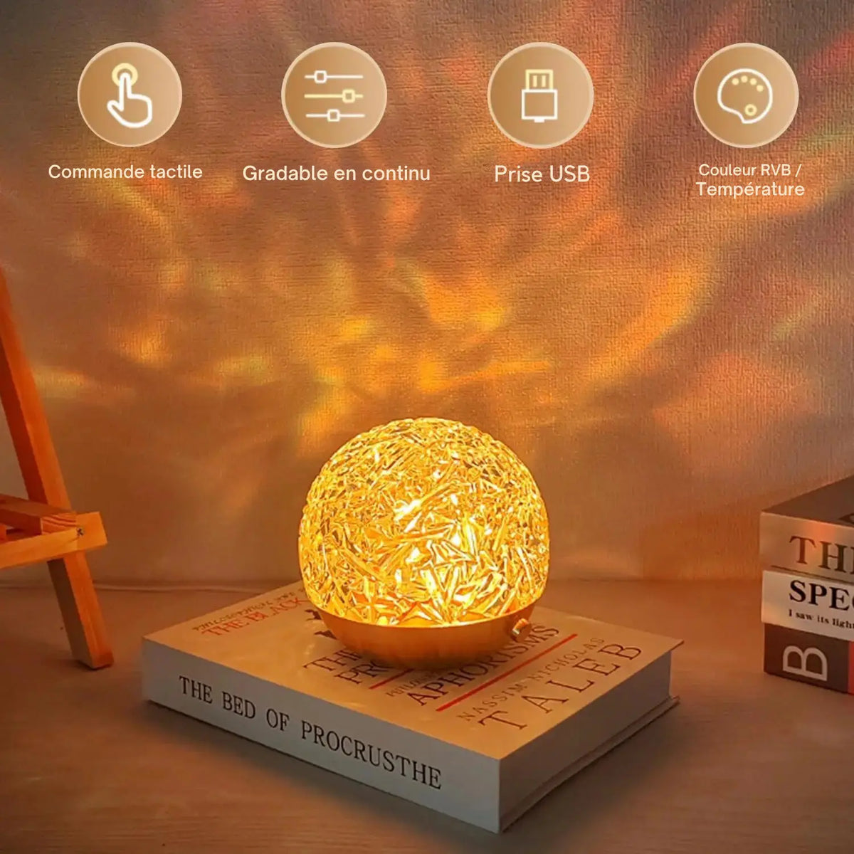 Lampe de chevet Projecteur en Cristal Sphérique - lampechevetdesign.com