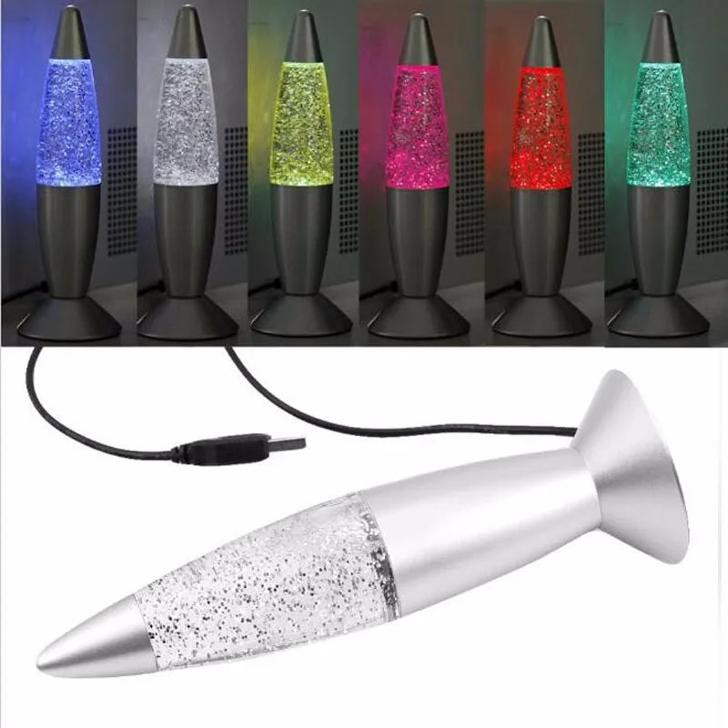 Lampe de Chevet Mini Fusée à Lave avec Paillettes LED - lampechevetdesign.com