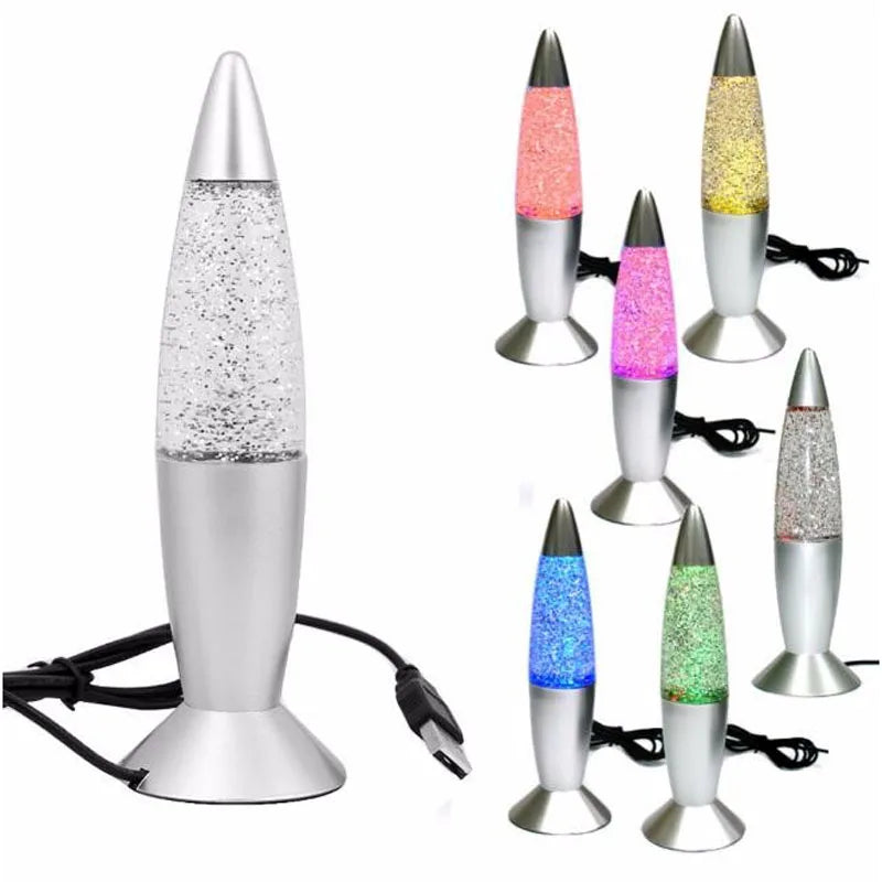 Lampe de Chevet Mini Fusée à Lave avec Paillettes LED - lampechevetdesign.com