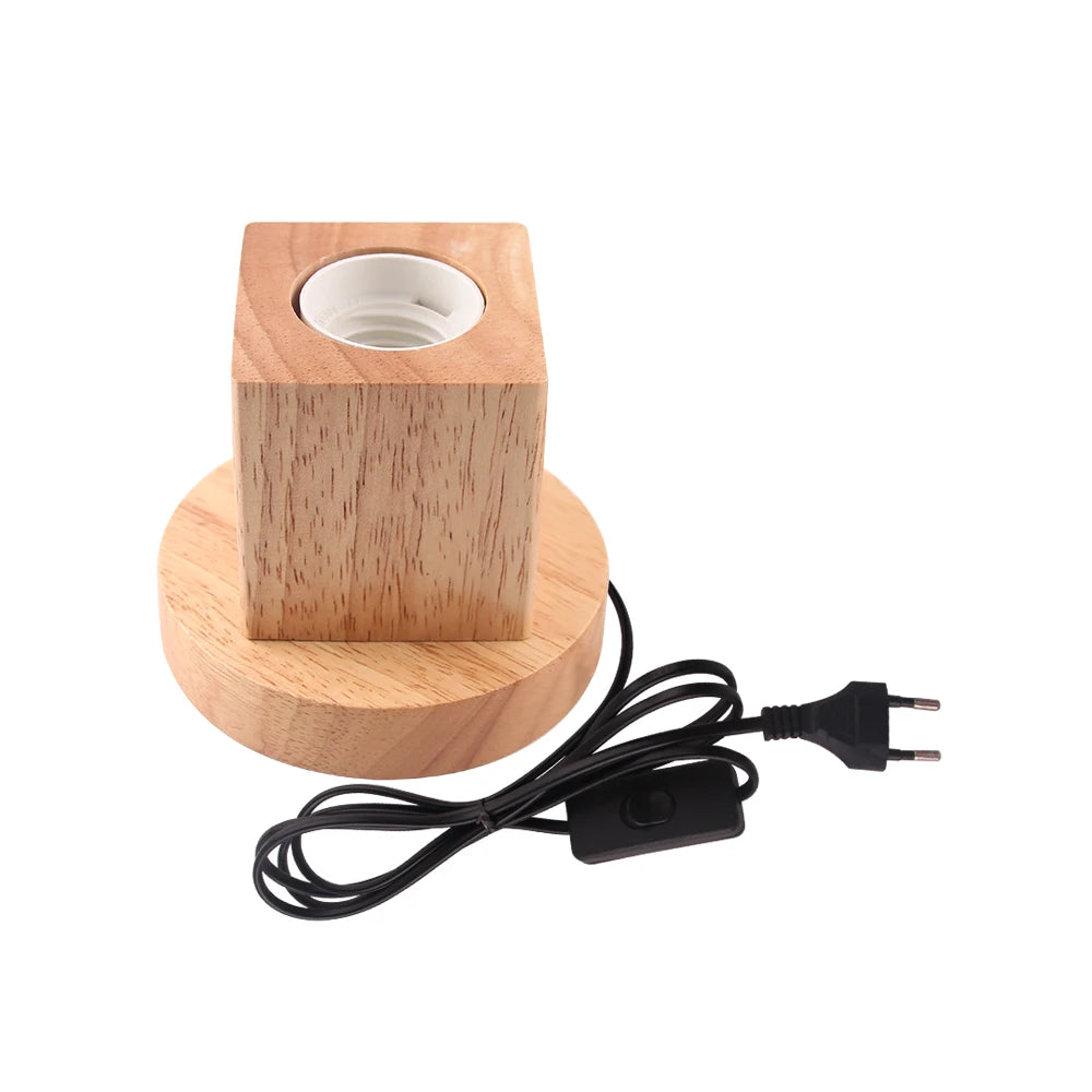 Socle Lampe Bois Vintage E27 avec Interrupteur - lampechevetdesign.com
