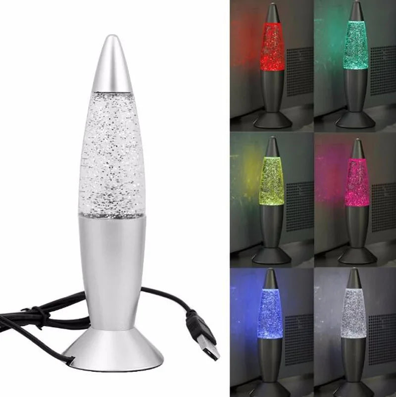 Lampe de Chevet Mini Fusée à Lave avec Paillettes LED - lampechevetdesign.com