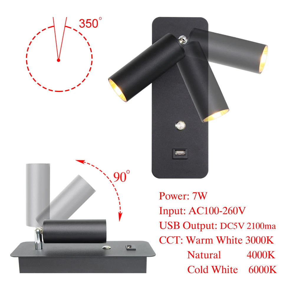 Lampe de chevet Murale LED avec Chargeur à Induction - lampechevetdesign.com
