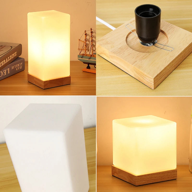 Lampe de Chevet Moderne en Verre et Bois Massif - lampechevetdesign.com