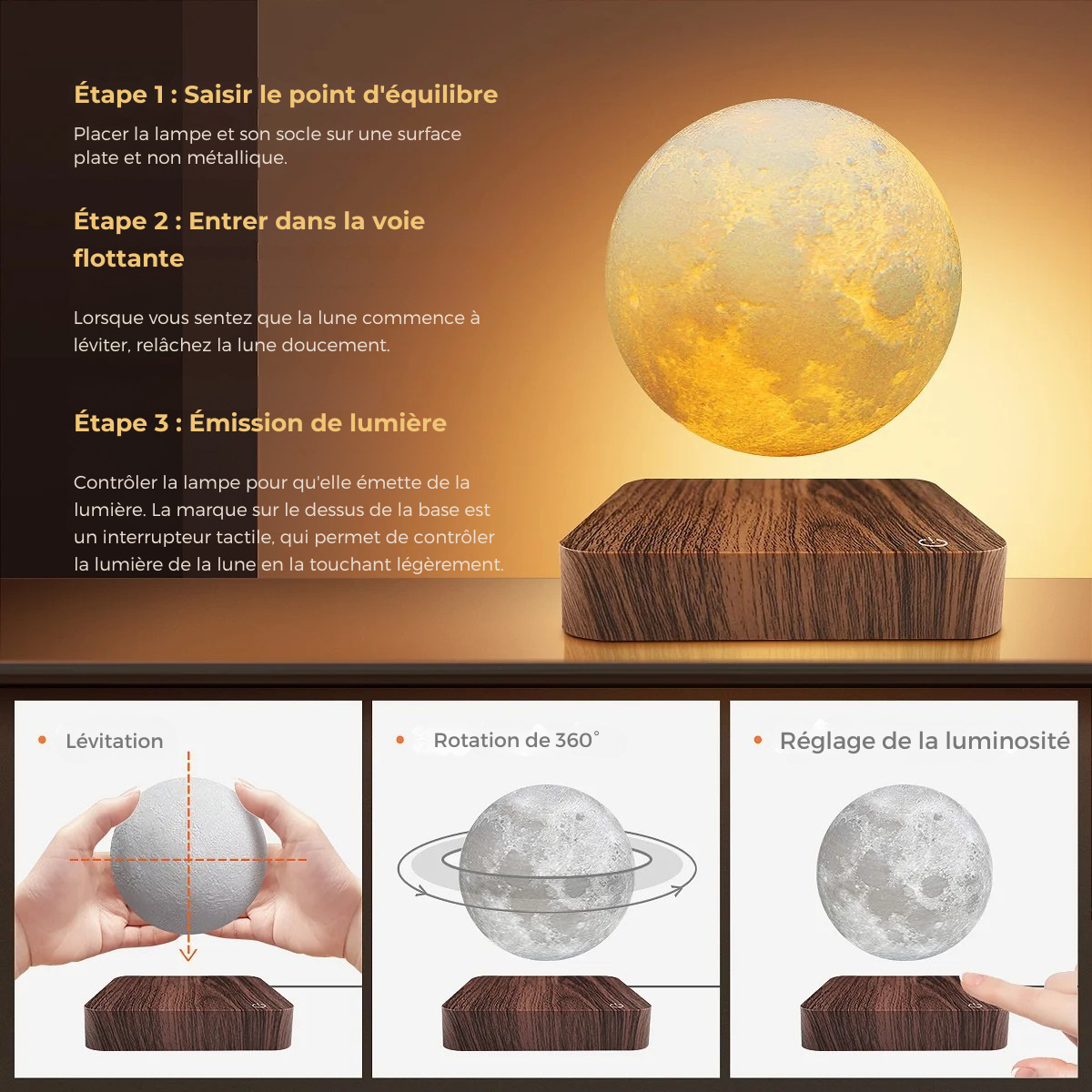Lampe de Chevet Lune Flottante Magnétique - lampechevetdesign.com