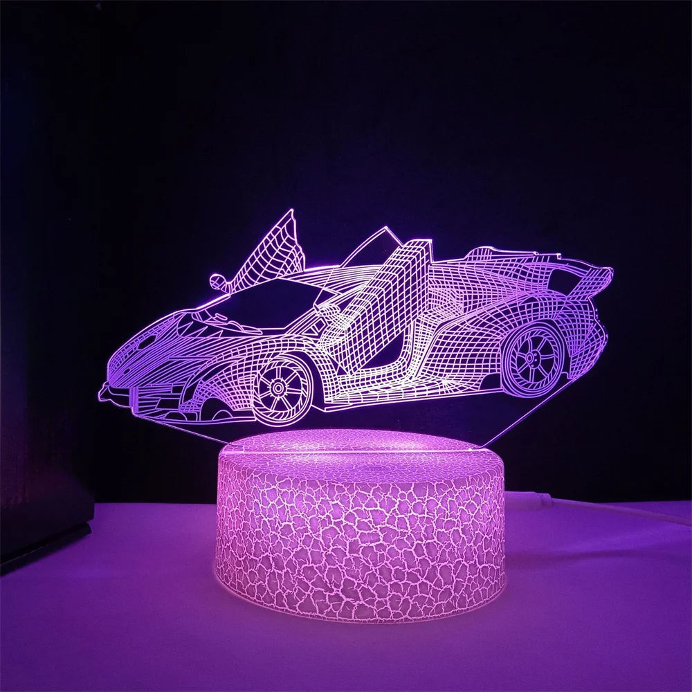 Race Car Night Light for Boys LED 3D Illusion Lamp 16 Colors Remote Bedroom Decoration Bedside Lamp Christmas Birthday Gift Kids - lampechevetdesign.com