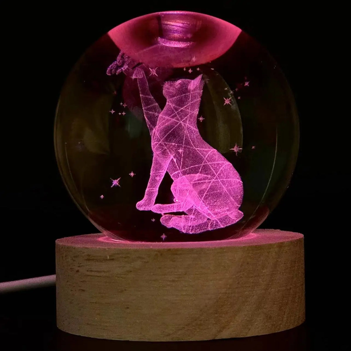 Lampe de chevet 3D Chat gravé au laser - lampechevetdesign.com