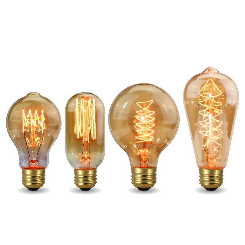 Retro Edison Bulb E27 220V 40W Light Bulb A60 ST58 ST64 T10 T45 T185 G80 G95 Filament Vintage Ampoule Incandescent Spiral Lamp - lampechevetdesign.com