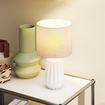 Lampe de Chevet Rétro en Céramique avec Abat-jour Lin Beige - lampechevetdesign.com