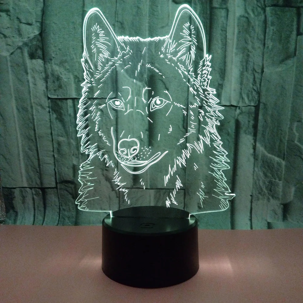 Lampe de Chevet Loup de Nuit 3D pour Enfants - lampechevetdesign.com