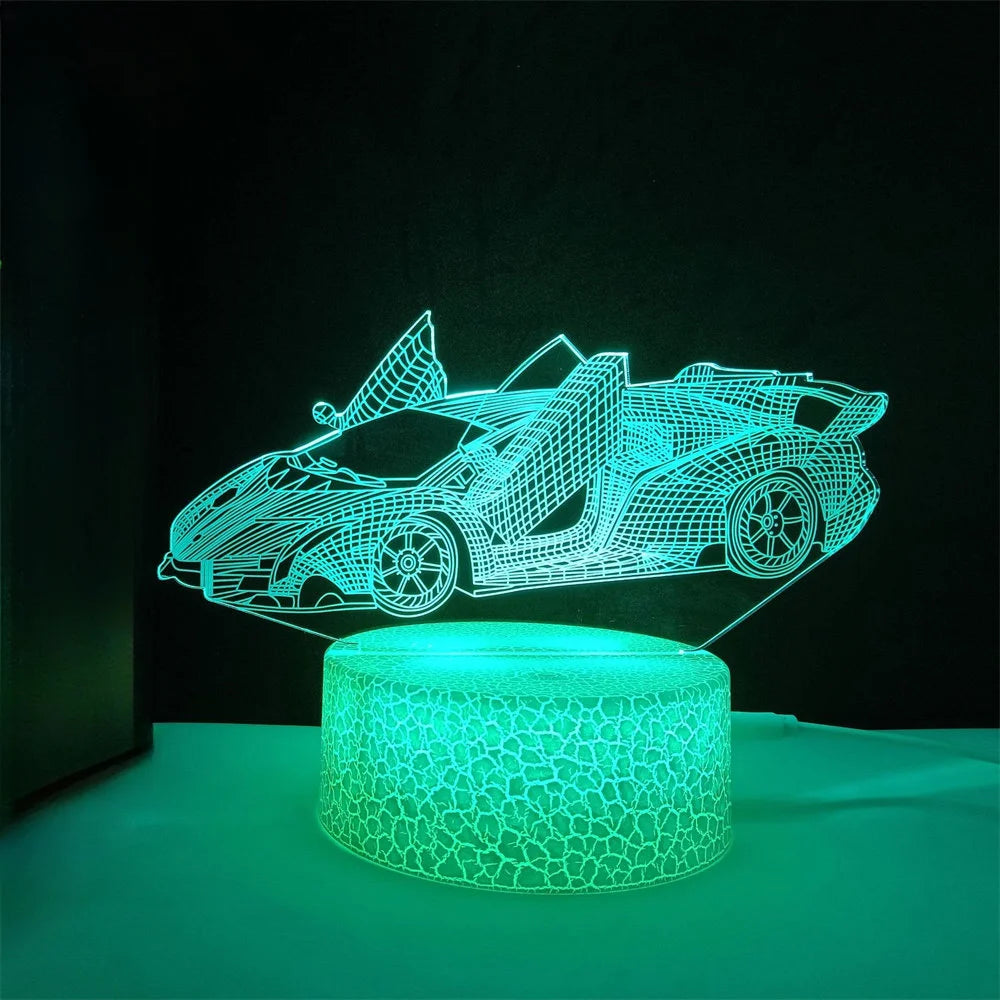 Race Car Night Light for Boys LED 3D Illusion Lamp 16 Colors Remote Bedroom Decoration Bedside Lamp Christmas Birthday Gift Kids - lampechevetdesign.com