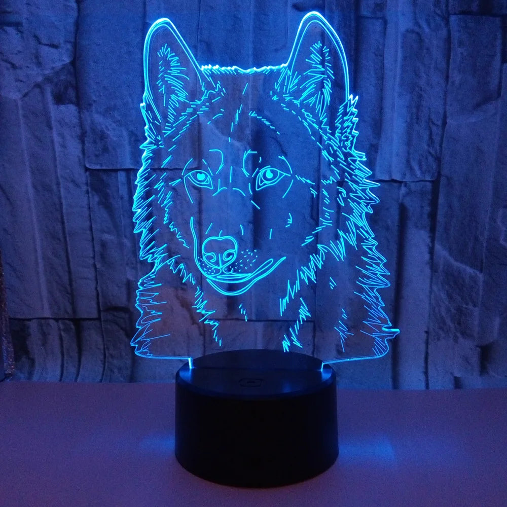 Lampe de Chevet Loup de Nuit 3D pour Enfants - lampechevetdesign.com