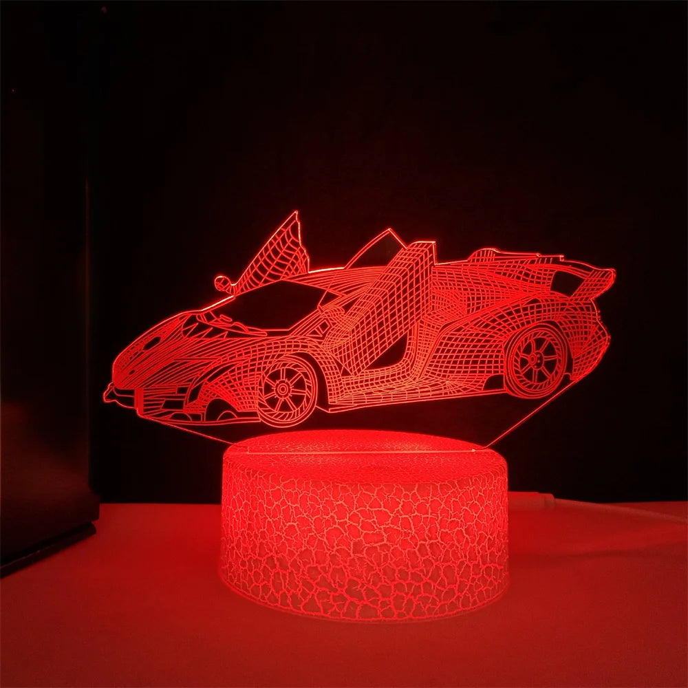 Race Car Night Light for Boys LED 3D Illusion Lamp 16 Colors Remote Bedroom Decoration Bedside Lamp Christmas Birthday Gift Kids - lampechevetdesign.com