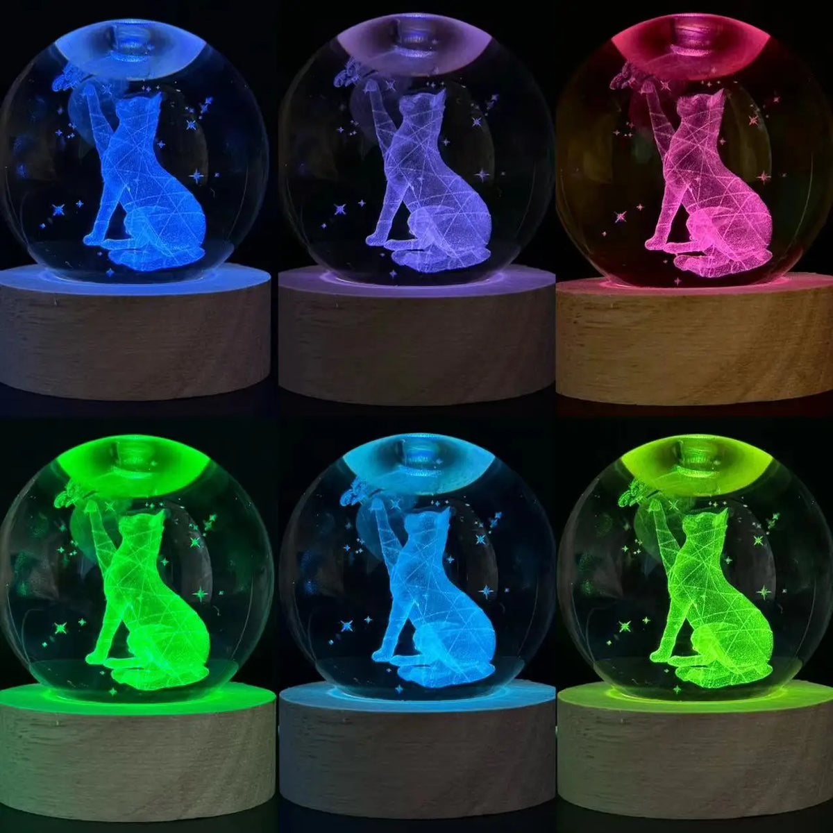 Lampe de chevet 3D Chat gravé au laser - lampechevetdesign.com