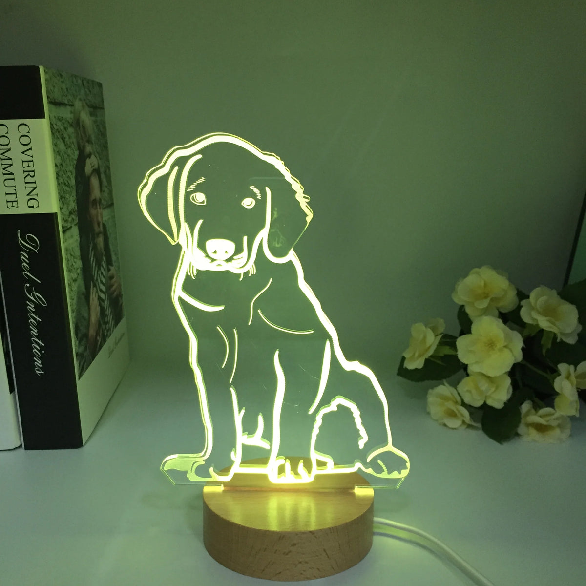Lampe de Chevet 3D Chien en Bois - lampechevetdesign.com