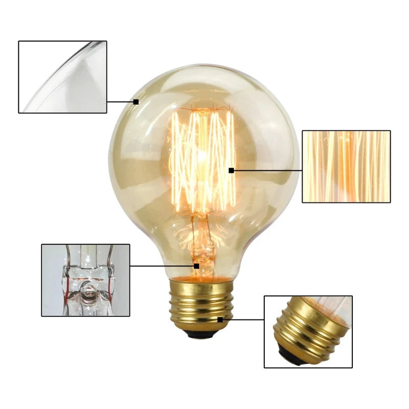 Retro Edison Bulb E27 220V 40W Light Bulb A60 ST58 ST64 T10 T45 T185 G80 G95 Filament Vintage Ampoule Incandescent Spiral Lamp - lampechevetdesign.com
