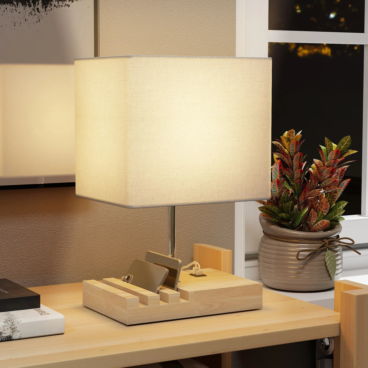 Lampe de Chevet Bois avec Ports USB et Organisateur - lampechevetdesign.com