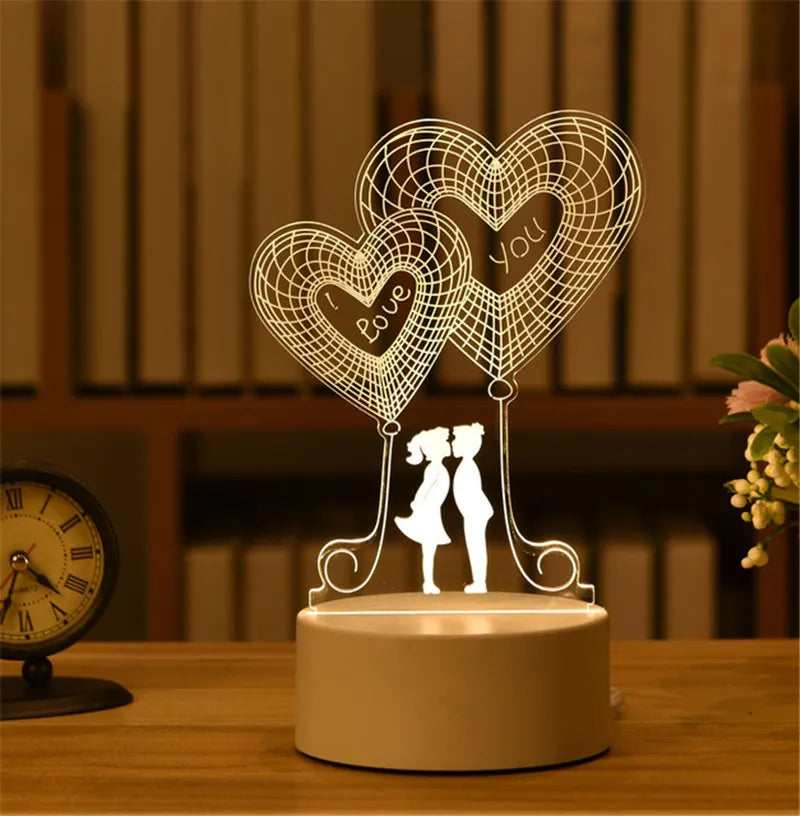 Lampe de chevet 3D LED Saint-Valentin - lampechevetdesign.com