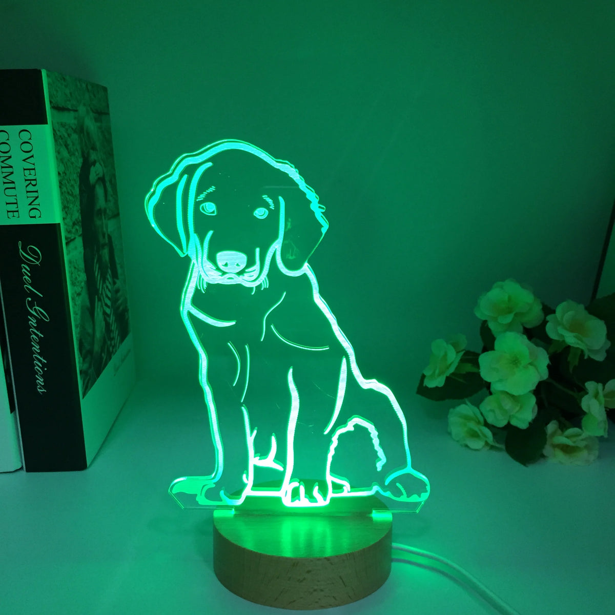 Lampe de Chevet 3D Chien en Bois - lampechevetdesign.com