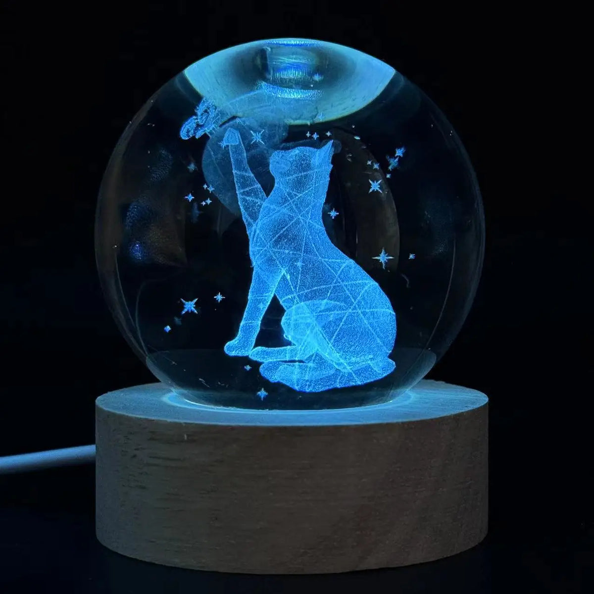 Lampe de chevet 3D Chat gravé au laser - lampechevetdesign.com