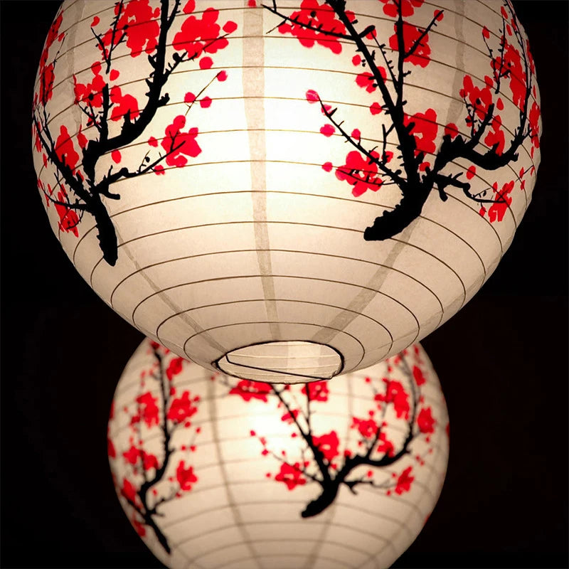 Abat-Jour Lanterne Ronde en Papier Fleurs de Cerisier - lampechevetdesign.com