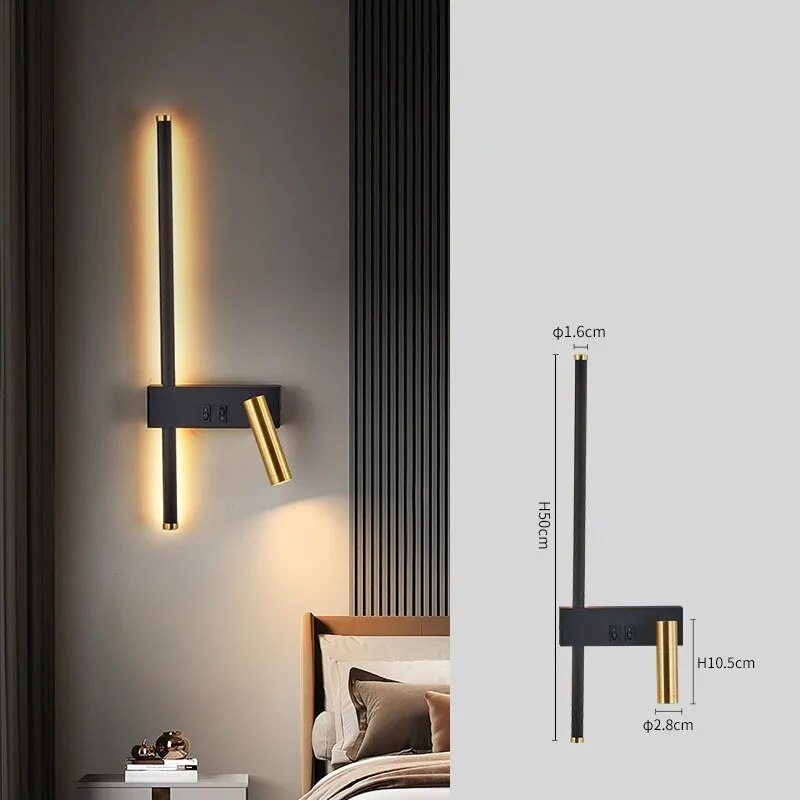Lampe de Chevet Murale Luxueuse Élégante Noir et Or