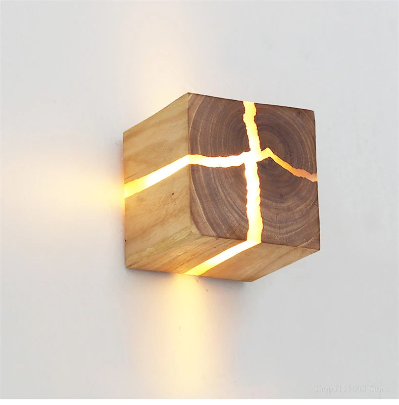 Lampe de chevet Murale Cube en Bois Moderne
