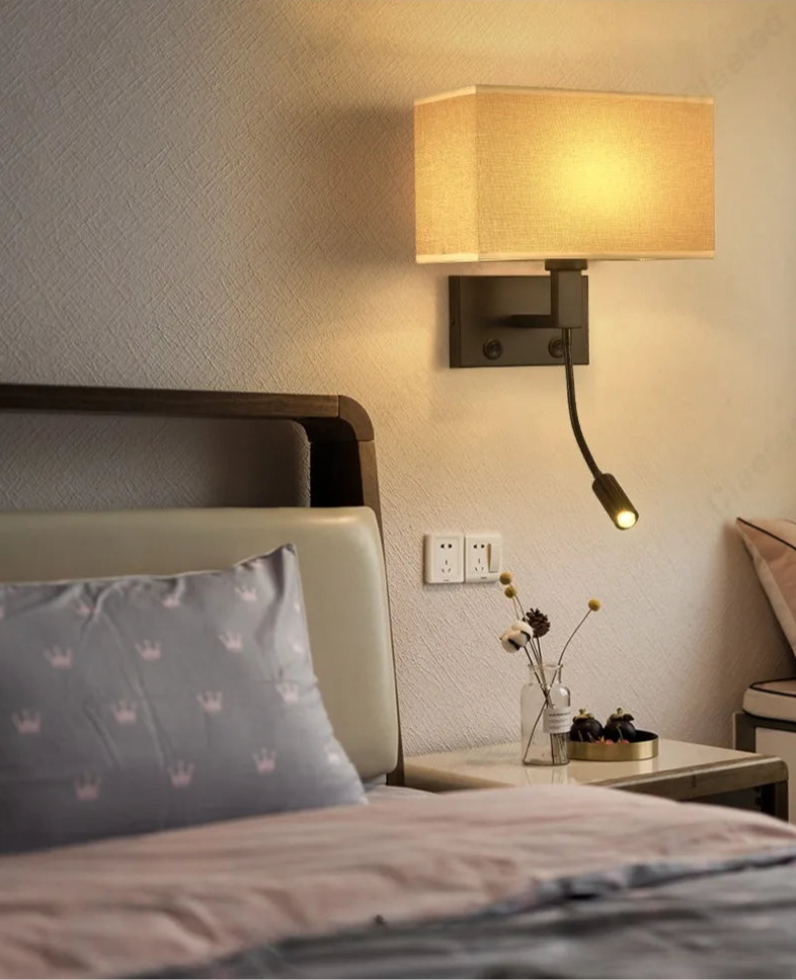 Lampe de chevet Murale Moderne avec Abat-Jour en Tissu et Liseuse LED