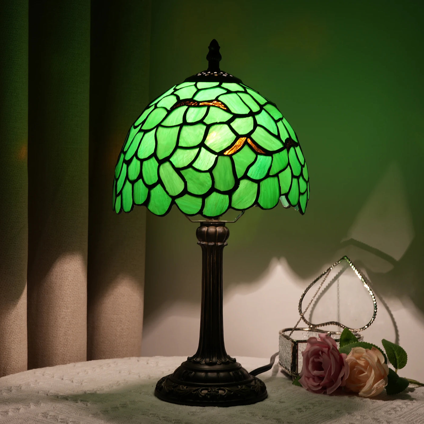 Lampe de chevet Tiffany en Verre Vitrail avec Motif