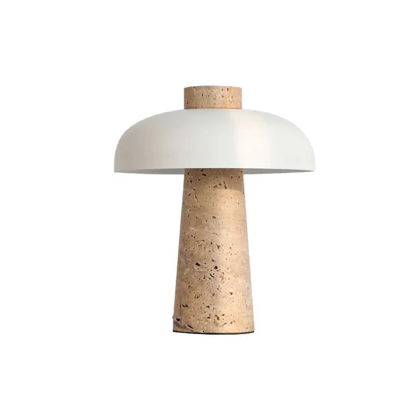 Version de la lampe nordique avec abat-jour blanc et pied en pierre beige